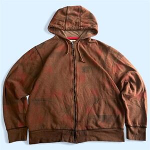 Vintage Plaid Zip-Up Hoodie – Brown & Rust Faded Streetwear Sweatshirt